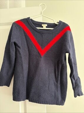 J. Crew Navy Crewneck Sweater with Red Chevron